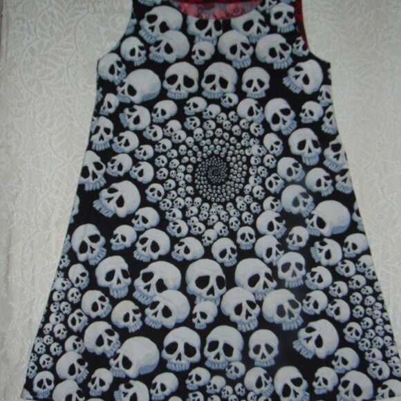 OOAK Handmade Skull Print Sheath Dress Red White Black Goth Whimsigoth Halloween - Picture 2 of 15